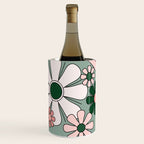 Retro Floral Daydream 60s Flowers Forest Green and Blush Pink Wine Chiller Gallery Image 1