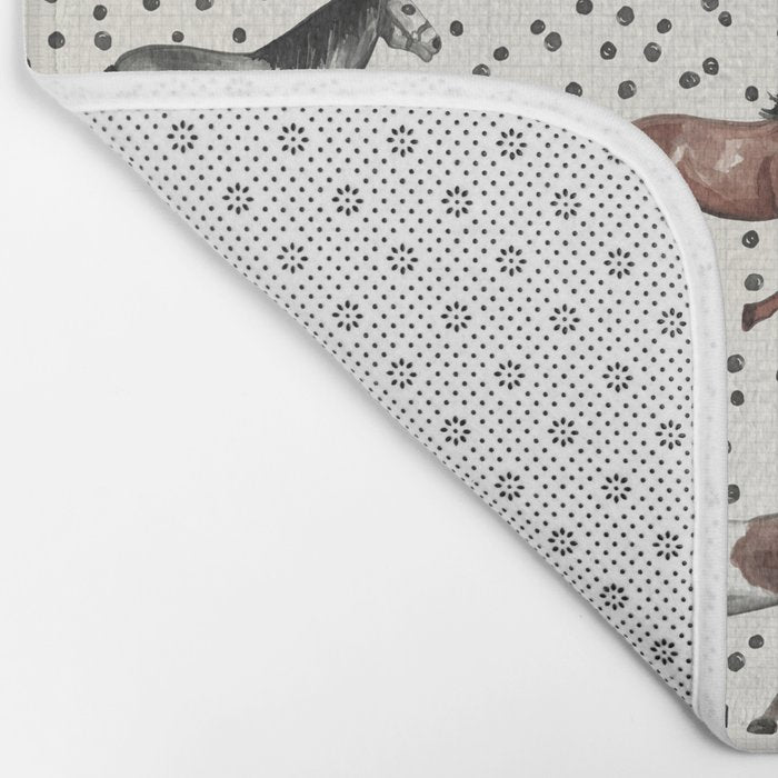 Horses and Dots, Vintage Texture, Wild horses, Hand-painted, Organic Dots, Watercolor Bath Mat Gallery Image 2