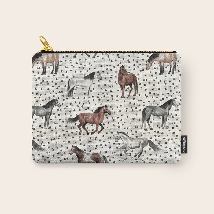 Horses and Dots, Vintage Texture, Wild horses, Hand-painted, Organic Dots, Watercolor Carry All Pouch Gallery Image 1