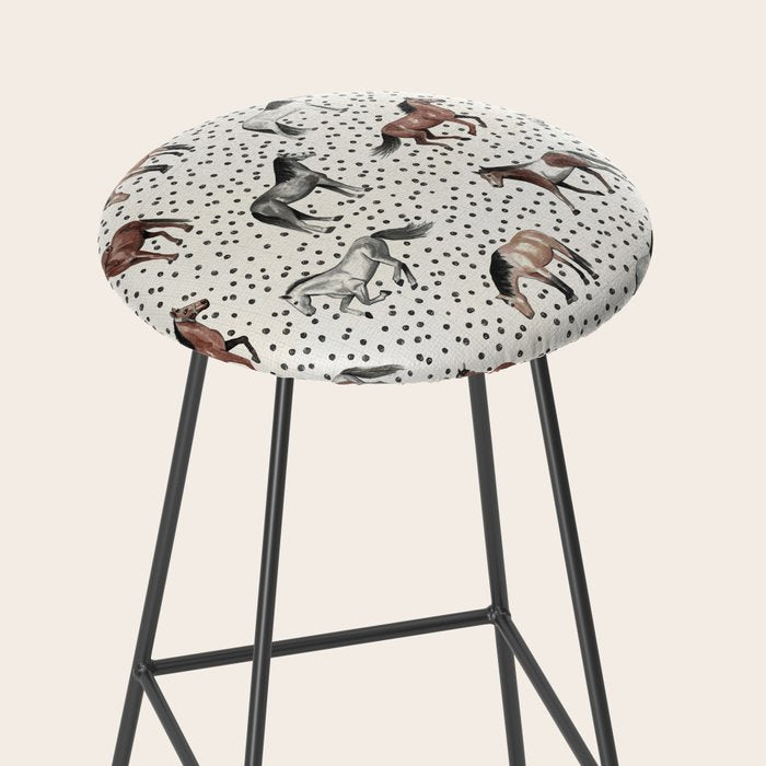 Horses and Dots, Vintage Texture, Wild horses, Hand-painted, Organic Dots, Watercolor Stool Gallery Image 2