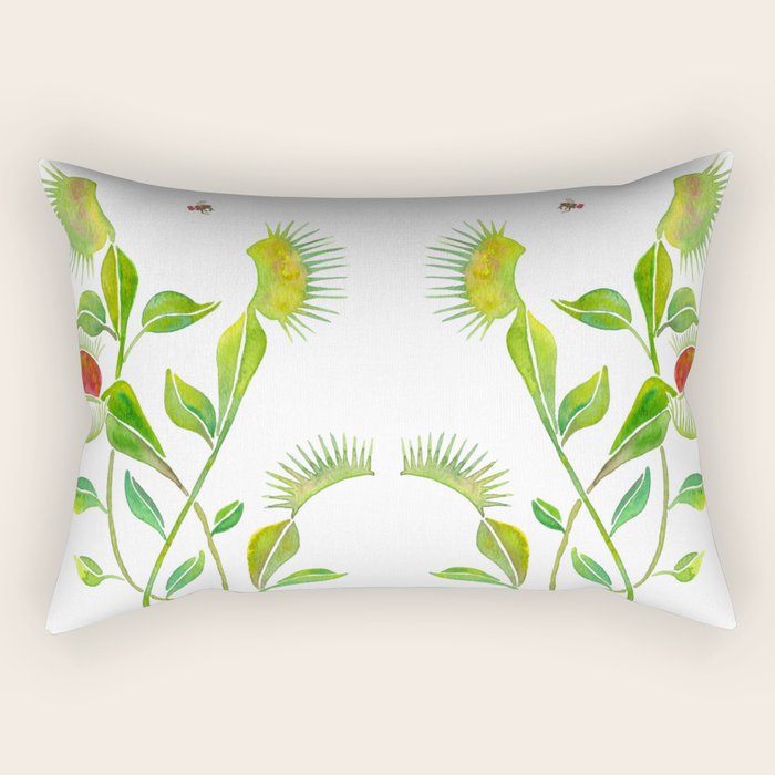 Venus Fly Trap Watercolor Rectangular Pillow Gallery Image 1
