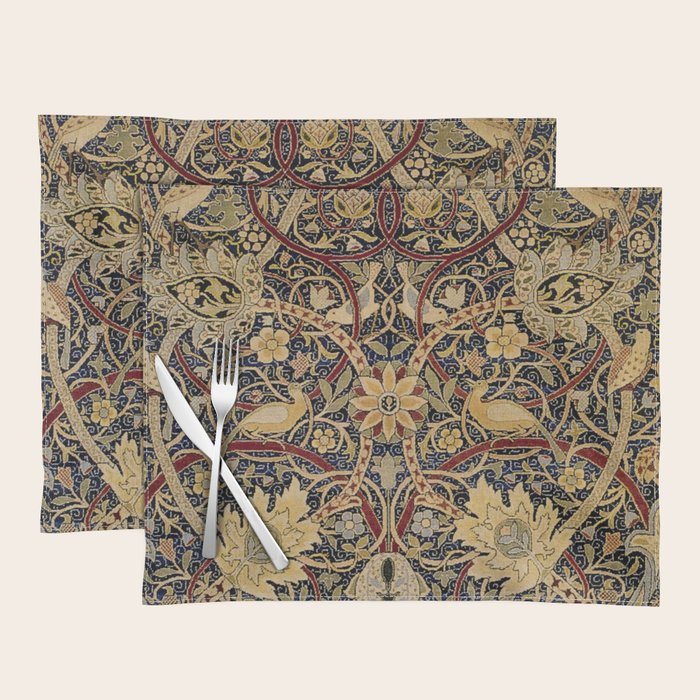 William Morris Bullerswood Black & Gold Antique 1889 Pattern Placemat Gallery Image 1