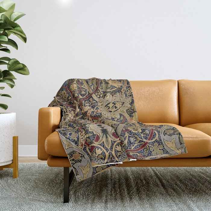 William Morris Bullerswood Black & Gold Antique 1889 Pattern Throw Blanket Gallery Image 1