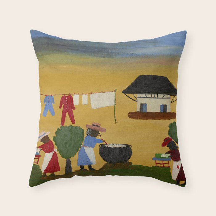 African American Masterpiece 'The Wash' portrait painting by Clementine Hunter   Throw Pillow Gallery Image 6