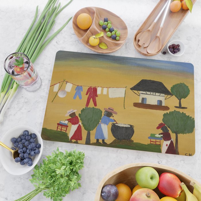 African American Masterpiece 'The Wash' portrait painting by Clementine Hunter   Cutting Board Gallery Image 2