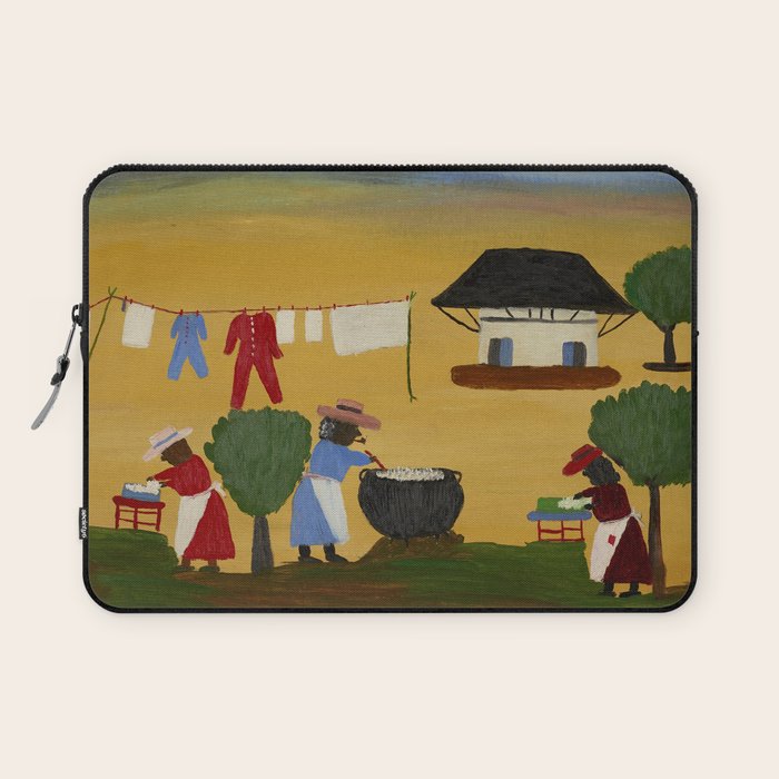 African American Masterpiece 'The Wash' portrait painting by Clementine Hunter   Laptop Sleeve Gallery Image 1
