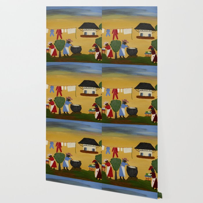 African American Masterpiece 'The Wash' portrait painting by Clementine Hunter   Wallpaper Gallery Image 2