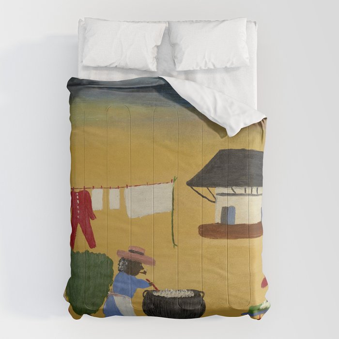 African American Masterpiece 'The Wash' portrait painting by Clementine Hunter   Comforter Gallery Image 6