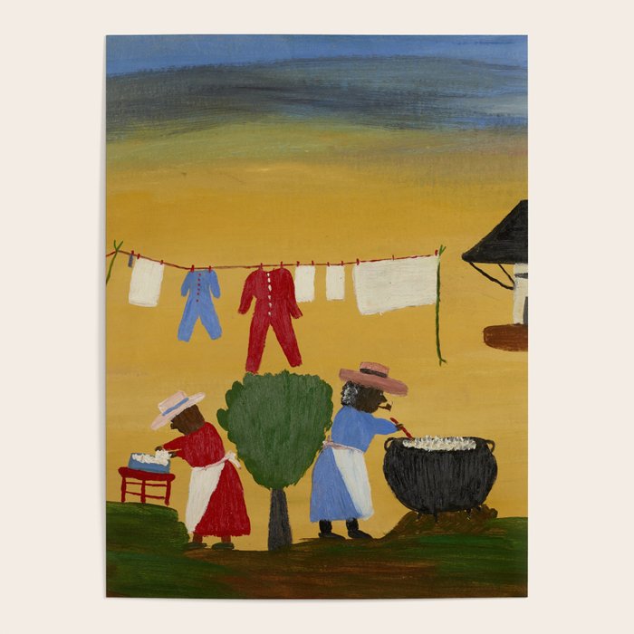 African American Masterpiece 'The Wash' portrait painting by Clementine Hunter   Poster Gallery Image 1