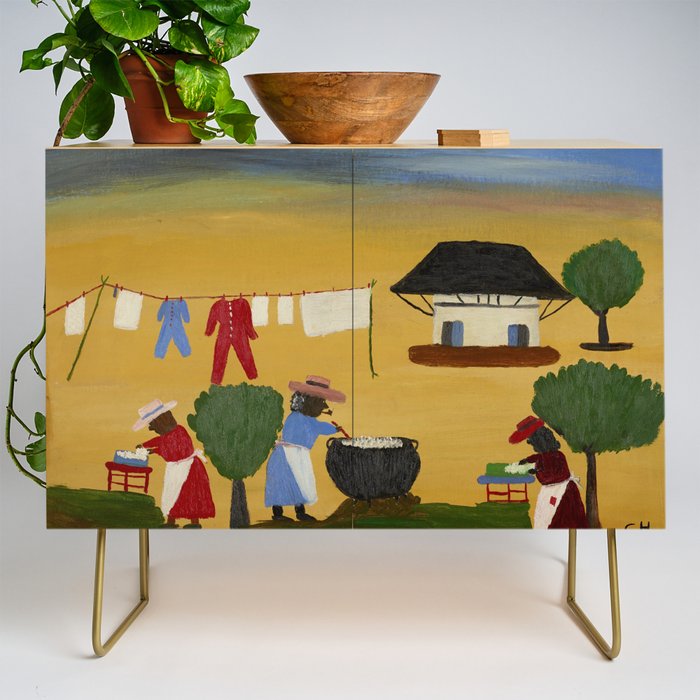 African American Masterpiece 'The Wash' portrait painting by Clementine Hunter   Credenza Gallery Image 1
