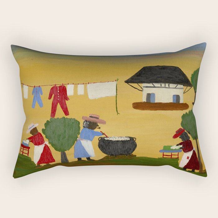 African American Masterpiece 'The Wash' portrait painting by Clementine Hunter   Rectangular Pillow Gallery Image 1