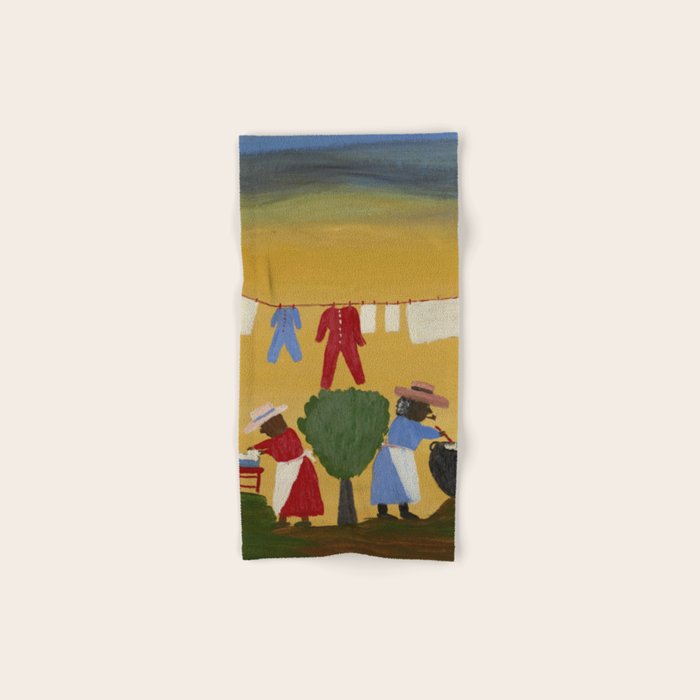 African American Masterpiece 'The Wash' portrait painting by Clementine Hunter   Bath Towel Gallery Image 1