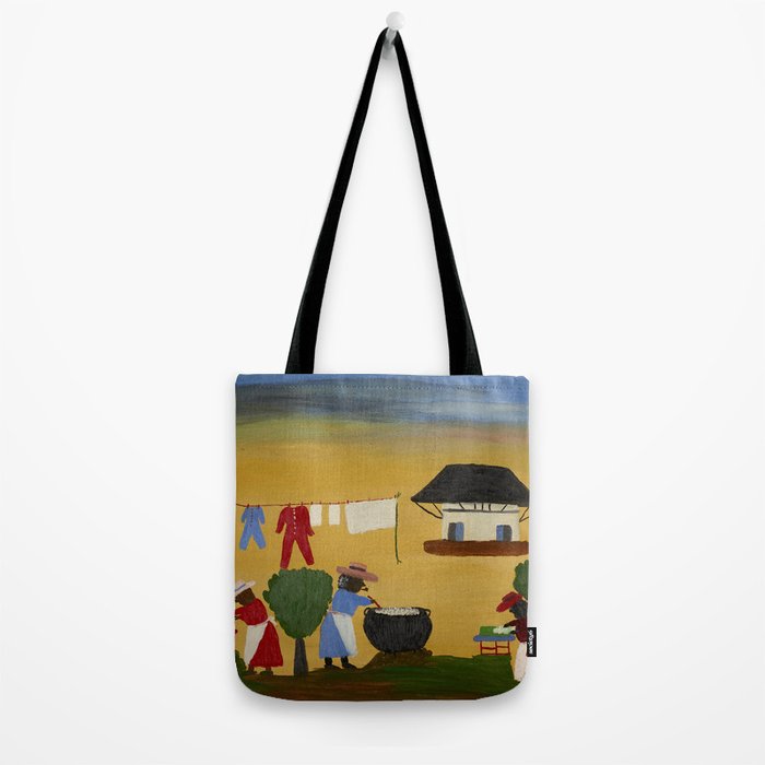 African American Masterpiece 'The Wash' portrait painting by Clementine Hunter   Tote Bag Gallery Image 2