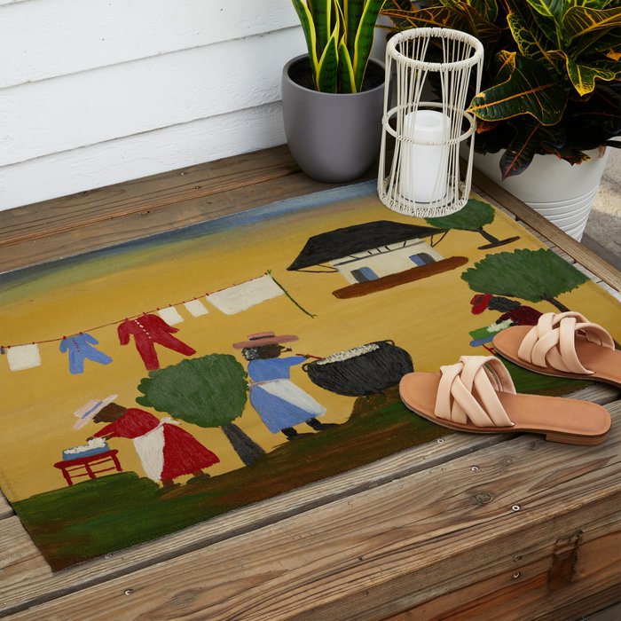 African American Masterpiece 'The Wash' portrait painting by Clementine Hunter   Outdoor Rug Gallery Image 2