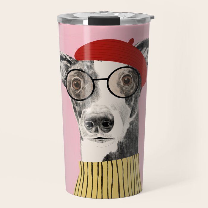 French style greyhound dog portrait Travel Mug Gallery Image 1