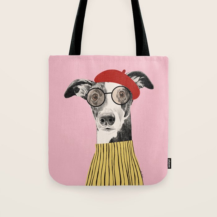 French style greyhound dog portrait Tote Bag Gallery Image 1