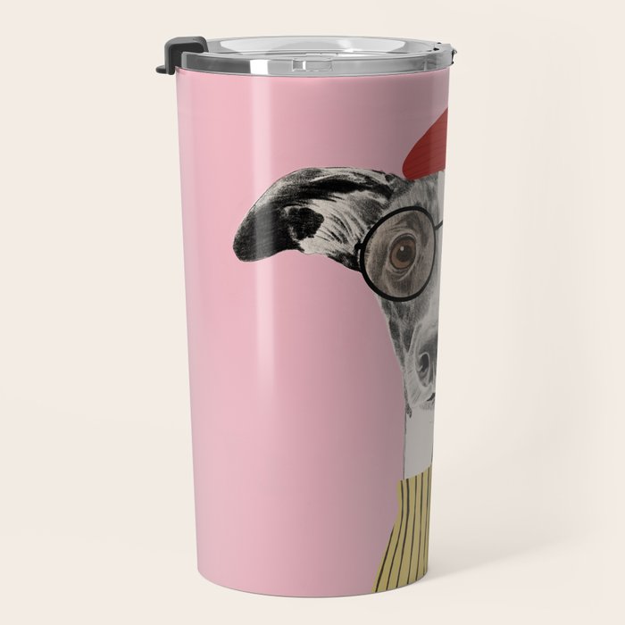 French style greyhound dog portrait Travel Mug Gallery Image 3