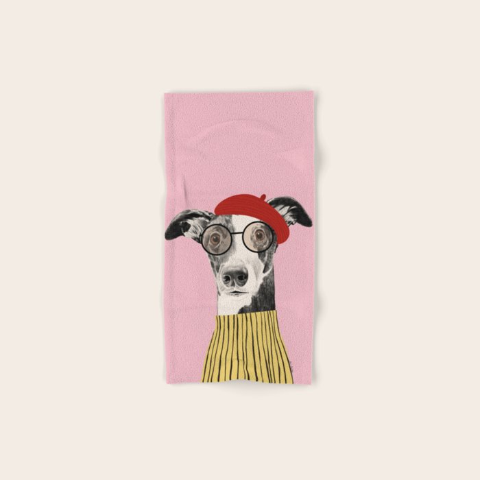 French style greyhound dog portrait Bath Towel Gallery Image 1