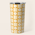 Retro Daisy Flower Checker in Yellow Travel Mug Gallery Image 1