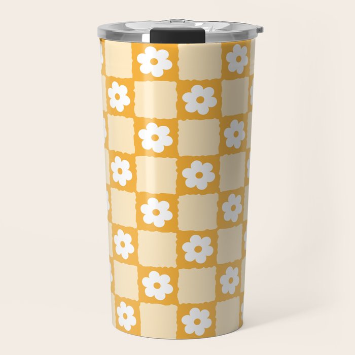 Retro Daisy Flower Checker in Yellow Travel Mug Gallery Image 1