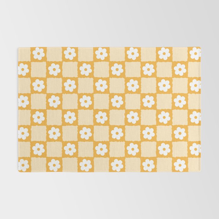 Retro Daisy Flower Checker in Yellow Rug Gallery Image 2