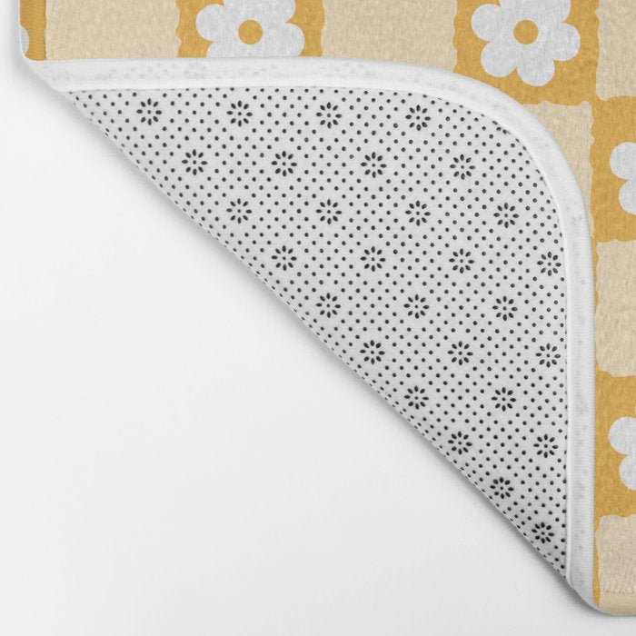 Retro Daisy Flower Checker in Yellow Bath Mat Gallery Image 2