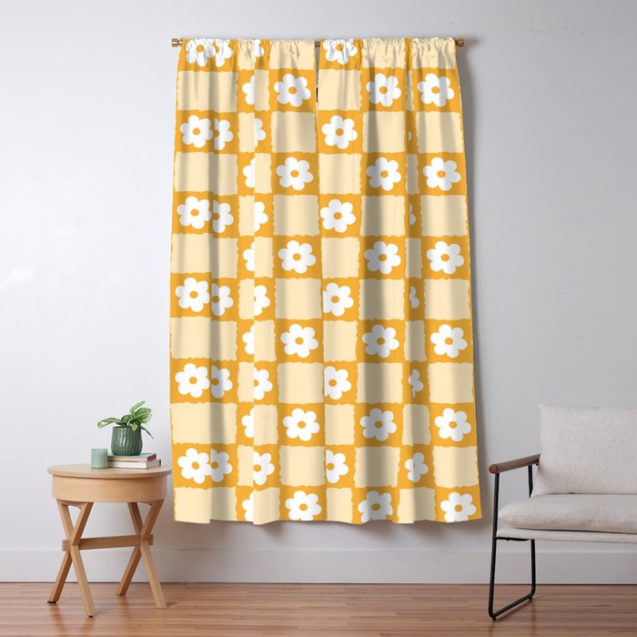 Retro Daisy Flower Checker in Yellow Window Curtain Gallery Image 5