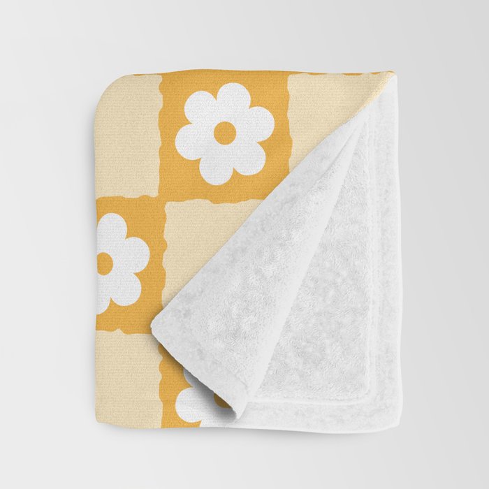 Retro Daisy Flower Checker in Yellow Throw Blanket Gallery Image 3