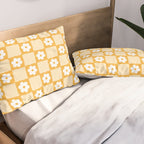 Retro Daisy Flower Checker in Yellow Pillow Sham Gallery Image 2