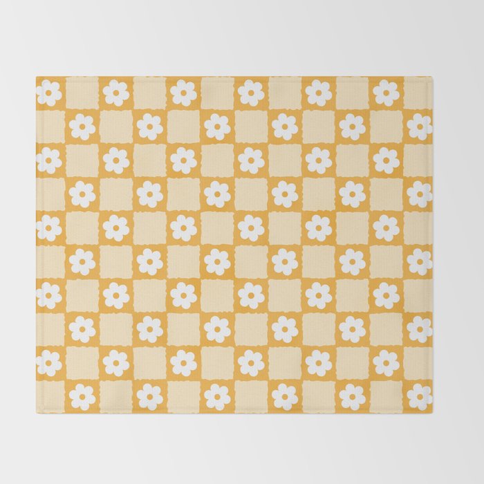 Retro Daisy Flower Checker in Yellow Throw Blanket Gallery Image 2