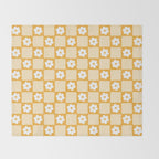 Retro Daisy Flower Checker in Yellow Throw Blanket Gallery Image 2