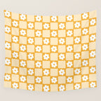 Retro Daisy Flower Checker in Yellow Wall Tapestry Gallery Image 4