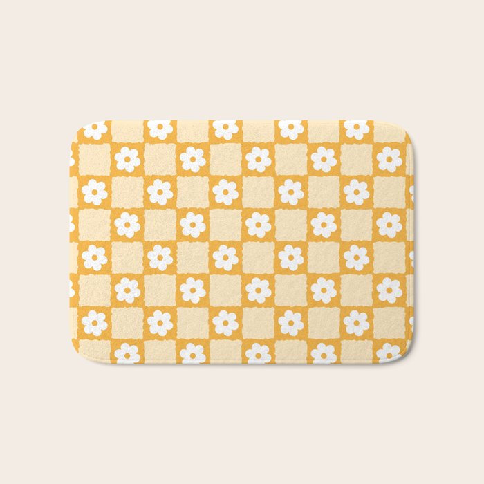 Retro Daisy Flower Checker in Yellow Bath Mat Gallery Image 1