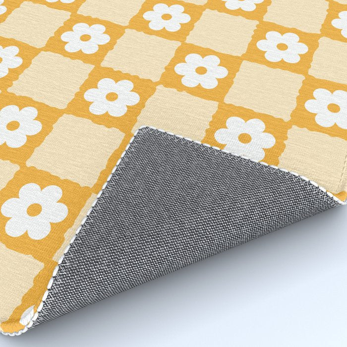 Retro Daisy Flower Checker in Yellow Rug Gallery Image 4