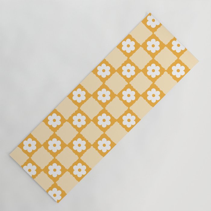 Retro Daisy Flower Checker in Yellow Yoga Mat Gallery Image 1