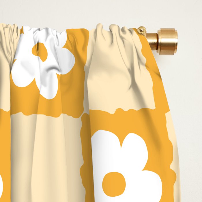 Retro Daisy Flower Checker in Yellow Window Curtain Gallery Image 2