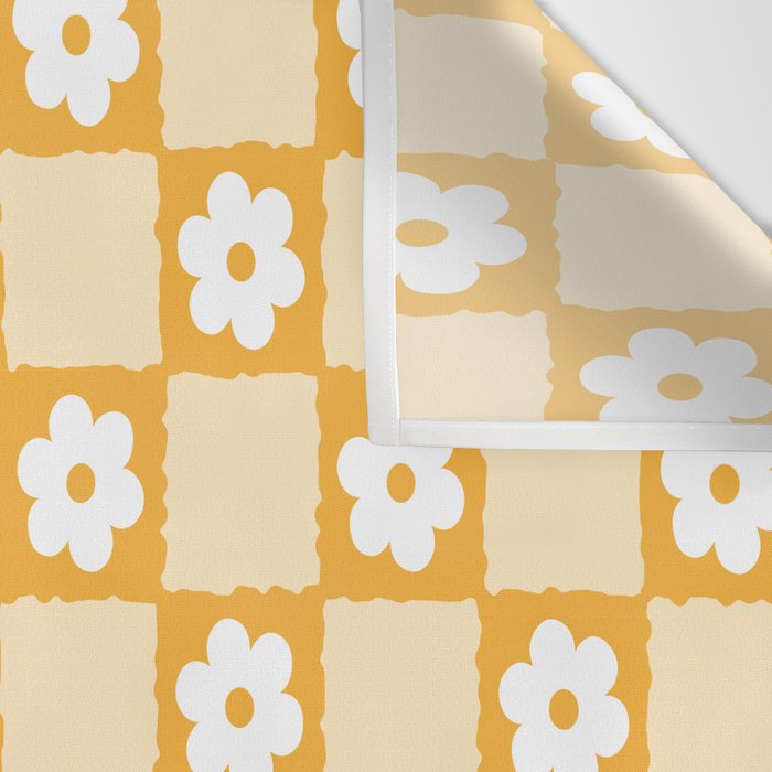Retro Daisy Flower Checker in Yellow Wall Tapestry Gallery Image 3