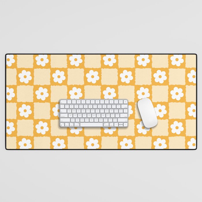 Retro Daisy Flower Checker in Yellow Desk Mat Gallery Image 1
