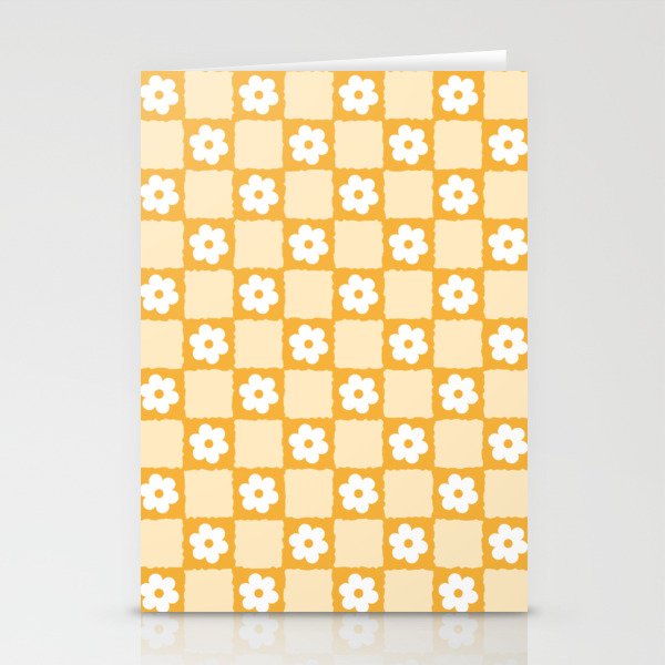 Retro Daisy Flower Checker in Yellow Stationery Card Gallery Image 2