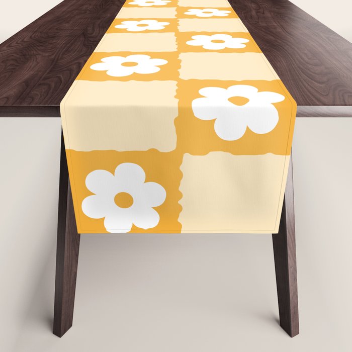 Retro Daisy Flower Checker in Yellow Table Runner Gallery Image 1