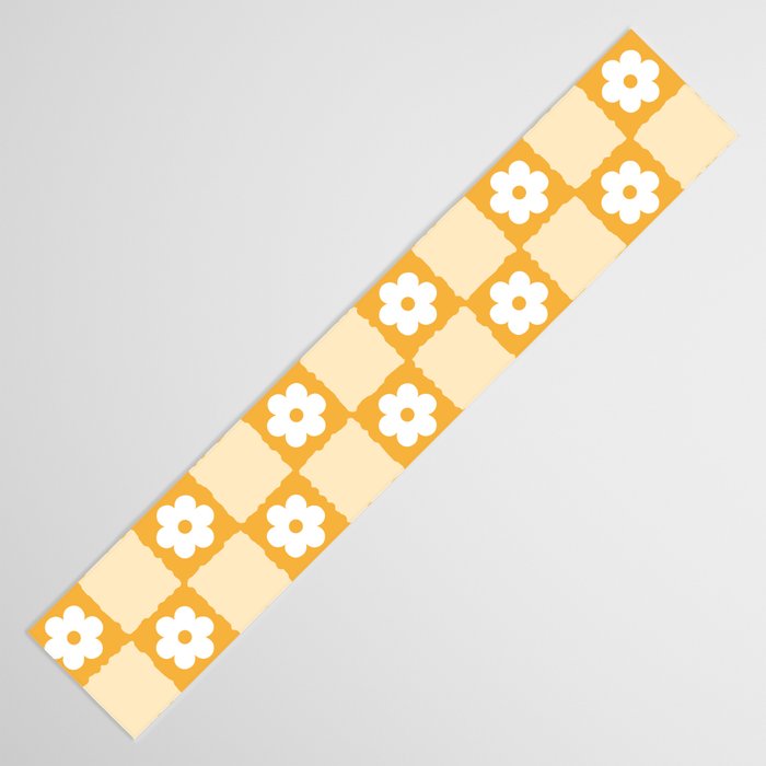 Retro Daisy Flower Checker in Yellow Table Runner Gallery Image 3