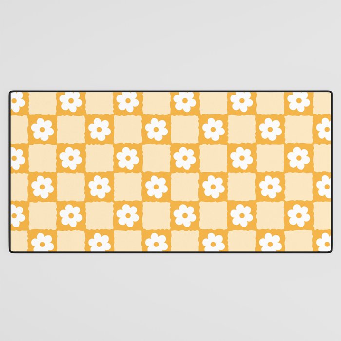 Retro Daisy Flower Checker in Yellow Desk Mat Gallery Image 3