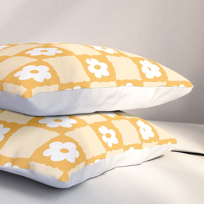 Retro Daisy Flower Checker in Yellow Pillow Sham Gallery Image 3