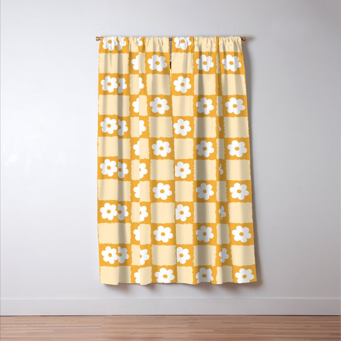 Retro Daisy Flower Checker in Yellow Window Curtain Gallery Image 3