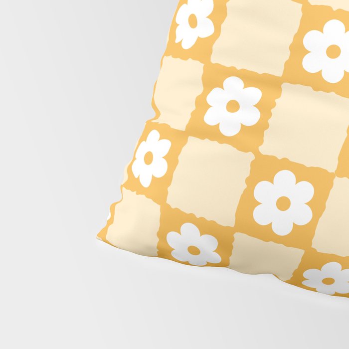 Retro Daisy Flower Checker in Yellow Pillow Sham Gallery Image 4