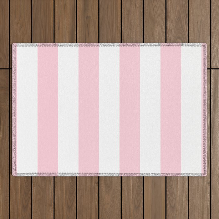 Light Soft Pastel Pink Beach Hut Stripes Outdoor Rug Gallery Image 1