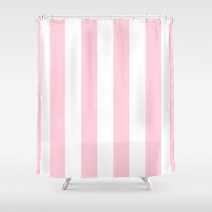 Light Soft Pastel Pink Beach Hut Stripes Shower Curtain Gallery Image 1