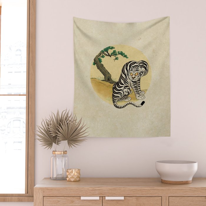 Tiger with magpie type-D : Minhwa-Korean traditional/folk art Wall Tapestry Gallery Image 2