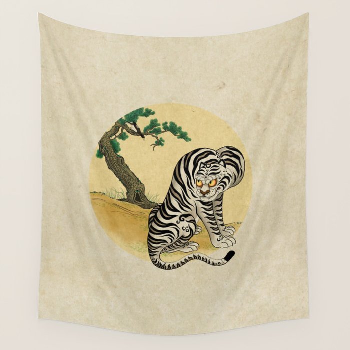 Tiger with magpie type-D : Minhwa-Korean traditional/folk art Wall Tapestry Gallery Image 4