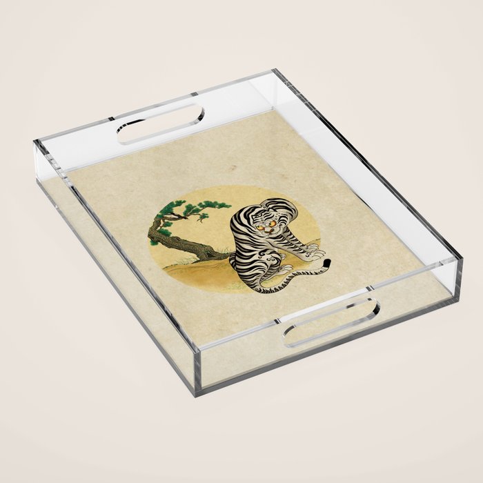 Tiger with magpie type-D : Minhwa-Korean traditional/folk art Acrylic Tray Gallery Image 1
